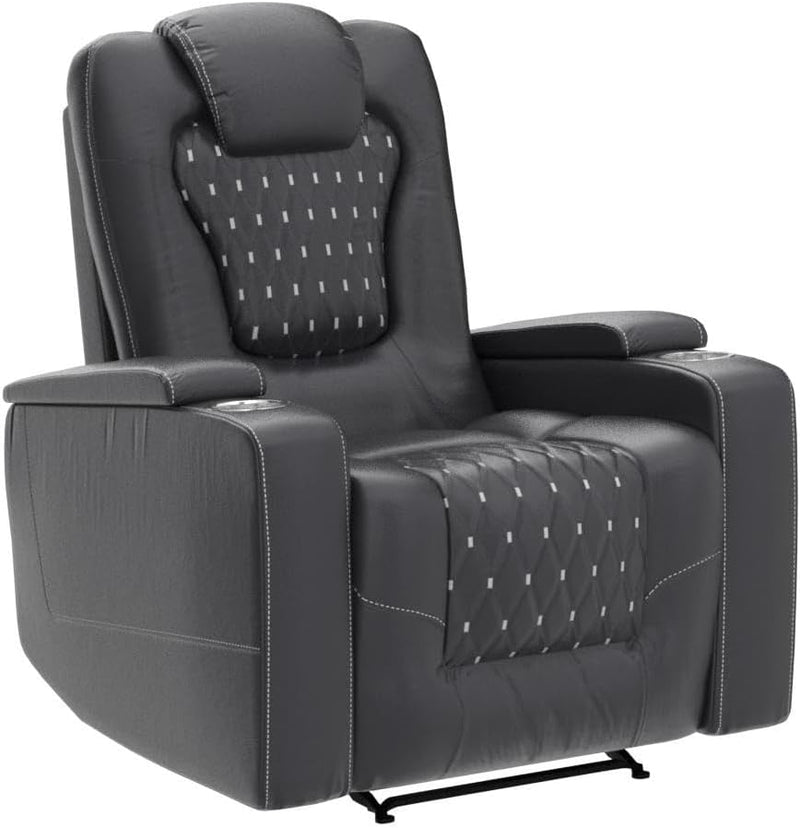 Power Recliner Chair Set of 3, Electric Soft Leather Reclining Home Theater Seating - USB Ports, Cup Holders, Hidden Arm Storage Movie & Media Room Chairs (Black)