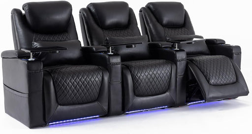 Home Theater Seating Seats, Theater Recliner Chair Sofa Game Movie Theater Chairs with 7 Colors Ambient Lighting, Lumbar Pillow, Side Pocket, Tray Table, Power Recline, Black