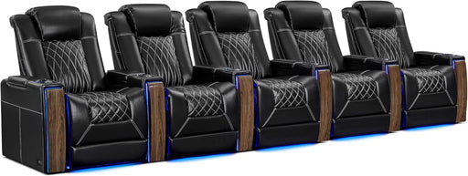 Valencia Tuscany Executive Premier Home Theater Seating with Heat & Massage, Top Grain Italian Nappa 11000 Leather Power Recliner Chair with Headrest & Lumbar Support (Row of 5, Black)