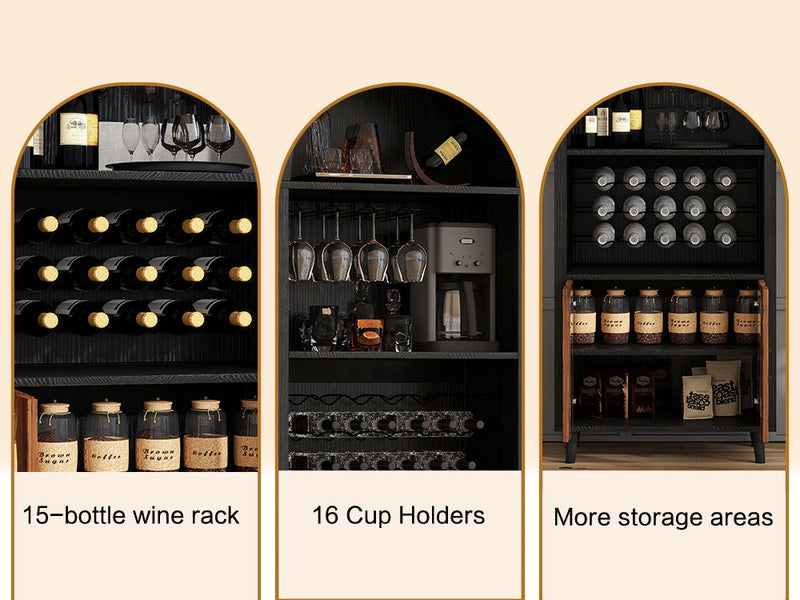 71' Farmhouse Arched Wine Bar Cabinet