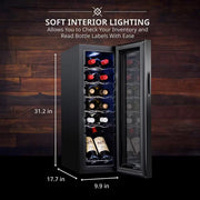 Single Zone 12-Bottle Freestanding Wine Cooler Refrigerator with Lock in Black
