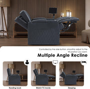 Astronaut Zero Gravity Home Theater Seating Top Grain Leather Recliner Sofa Power Headrest Footrest with Carbon Fiber Tray Table, Tablet Stand, Type-C USB Charging, Cup Holder Row of 3 Black