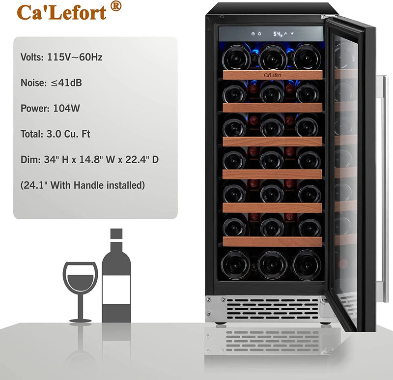 30 Inch Wine Fridge,Built-In or Freestanding Wine Cooler with Digital Temperature Control & Double-Layer Glass Door for Home Office