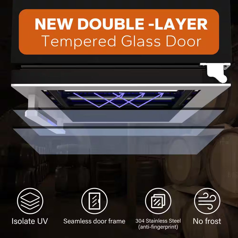 48 In. Triple Zone 46-Wine Bottles and 220-Cans Beverage and Wine Cooler Side-By-Side Refrigerator Frost Free in Black