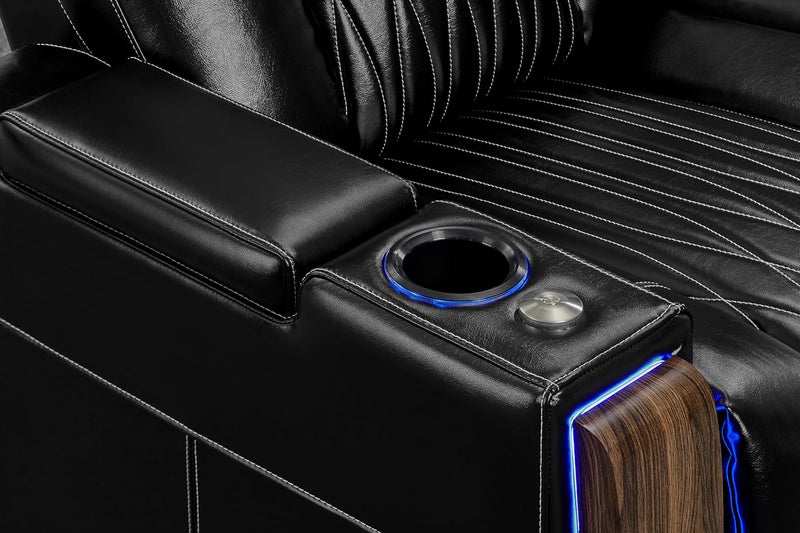 Valencia Tuscany Executive Premier Home Theater Seating with Heat & Massage, Top Grain Italian Nappa 11000 Leather Power Recliner Chair with Headrest & Lumbar Support (Row of 2, Black)