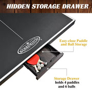 9 Ft. Fremont Indoor Ping Pong Tennis Table, Official Size Furniture Quality with Metal Net and Storage Drawer