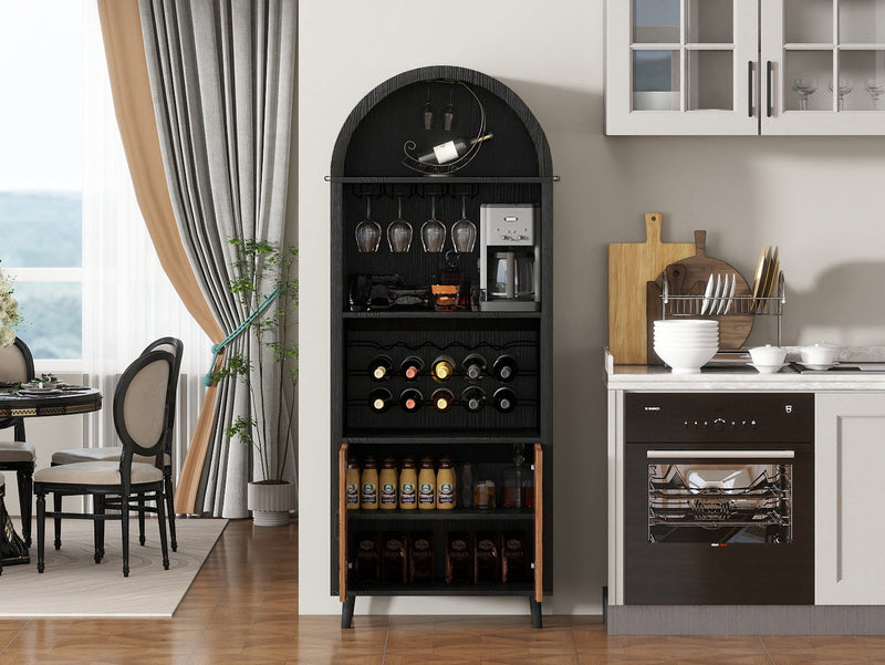 71' Farmhouse Arched Wine Bar Cabinet