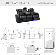 Anthem Home Theater Seating - Italian Leather - Power Recline Sofa - Fold-Down Table - Powered Headrests - Arm Storage - USB Charging - Cup Holders, Black