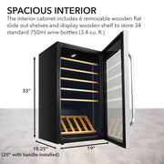19 In. 34 Bottle Wine Cooler Fridge W/ Lock Freestanding Stainless Steel Display Rack and LED Display