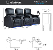 Astronaut Zero Gravity Home Theater Seating Top Grain Leather Recliner Sofa Power Headrest Footrest with Carbon Fiber Tray Table, Tablet Stand, Type-C USB Charging, Cup Holder Row of 3 Black