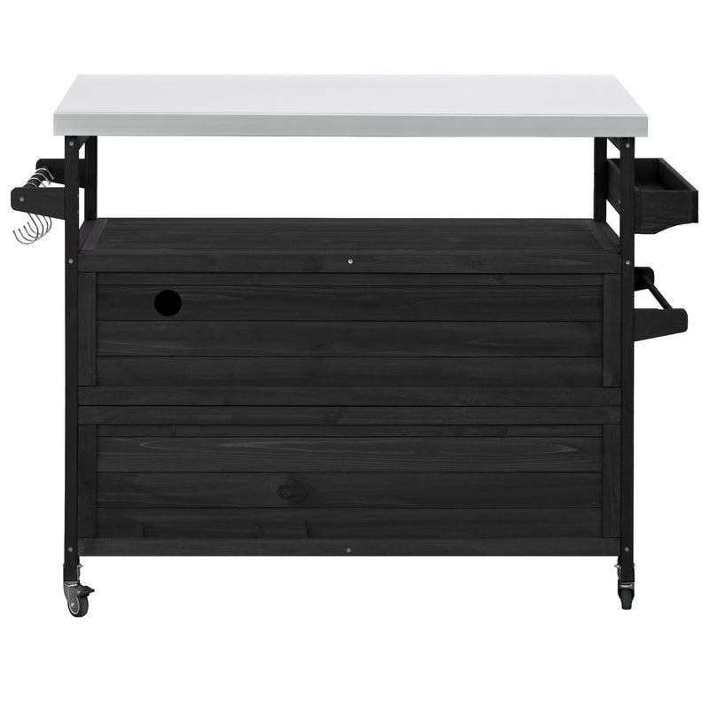 K&K Outdoor Kitchen Island with Rolling Bar Cart and Storage Cabinet