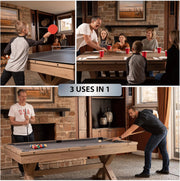 7 FT 3 in 1 Multi Game Pool Table with Dining Top Ping Pong Table Combo, Includes Pool Table Accessories and Tennis Paddles.