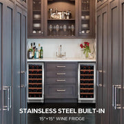 30 Inch Wine Fridge,Built-In or Freestanding Wine Cooler with Digital Temperature Control & Double-Layer Glass Door for Home Office