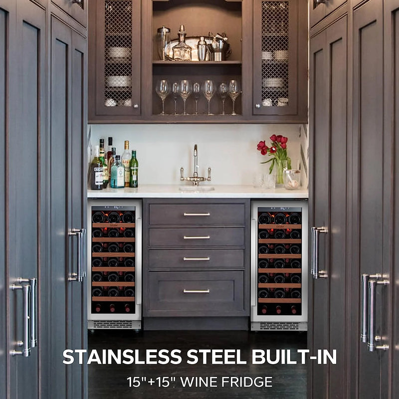 30 Inch Wine Fridge,Built-In or Freestanding Wine Cooler with Digital Temperature Control & Double-Layer Glass Door for Home Office