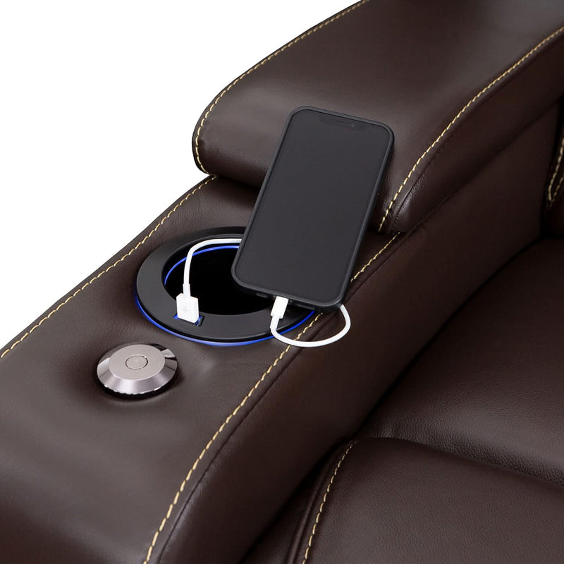 Paladin Home Theater Seating, Heat & Massage, Powered Headrest, Powered Lumbar, Italian Leather, Powered Recline, Row of 4 Middle Loveseat, Brown
