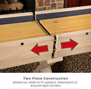 12 FT Solid Wood Shuffleboard Table, Comes in 2 6' Pieces Goes around Stairs & Hallways, Multi Game Includes Bowling Pin Set & More