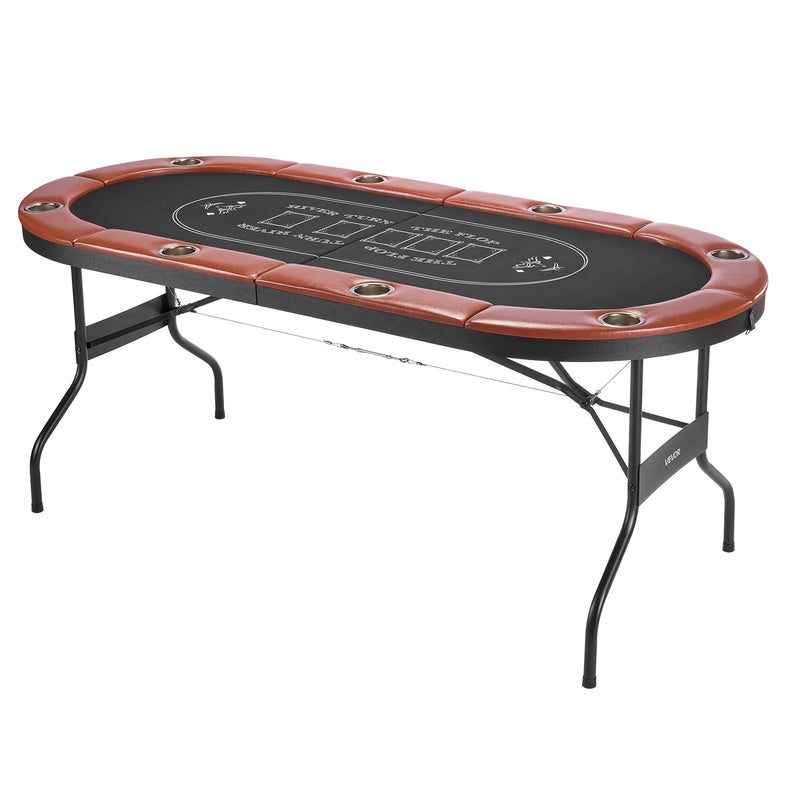 Foldable Poker Table, 8 Player 72 in Folding Casino Leisure Table with Padded Rails and Cup Holders, Oval Portable Game Tables with Felt & Metal Legs, for Texas Holdeem Game and Blackjack