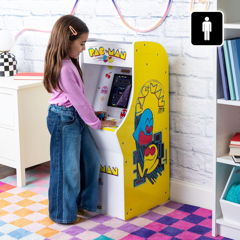 Pac Man Jr Series Free Standing Machine, 3 Games, 8" Liquid Crystal Screen - Arcade Game for Basements, Garages, or Game Rooms
