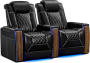 Valencia Tuscany Executive Premier Home Theater Seating with Heat & Massage, Top Grain Italian Nappa 11000 Leather Power Recliner Chair with Headrest & Lumbar Support (Row of 2, Black)