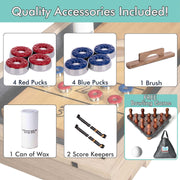 12 FT Solid Wood Shuffleboard Table, Comes in 2 6' Pieces Goes around Stairs & Hallways, Multi Game Includes Bowling Pin Set & More