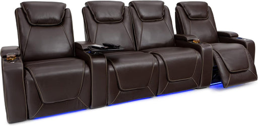 Paladin Home Theater Seating, Heat & Massage, Powered Headrest, Powered Lumbar, Italian Leather, Powered Recline, Row of 4 Middle Loveseat, Brown
