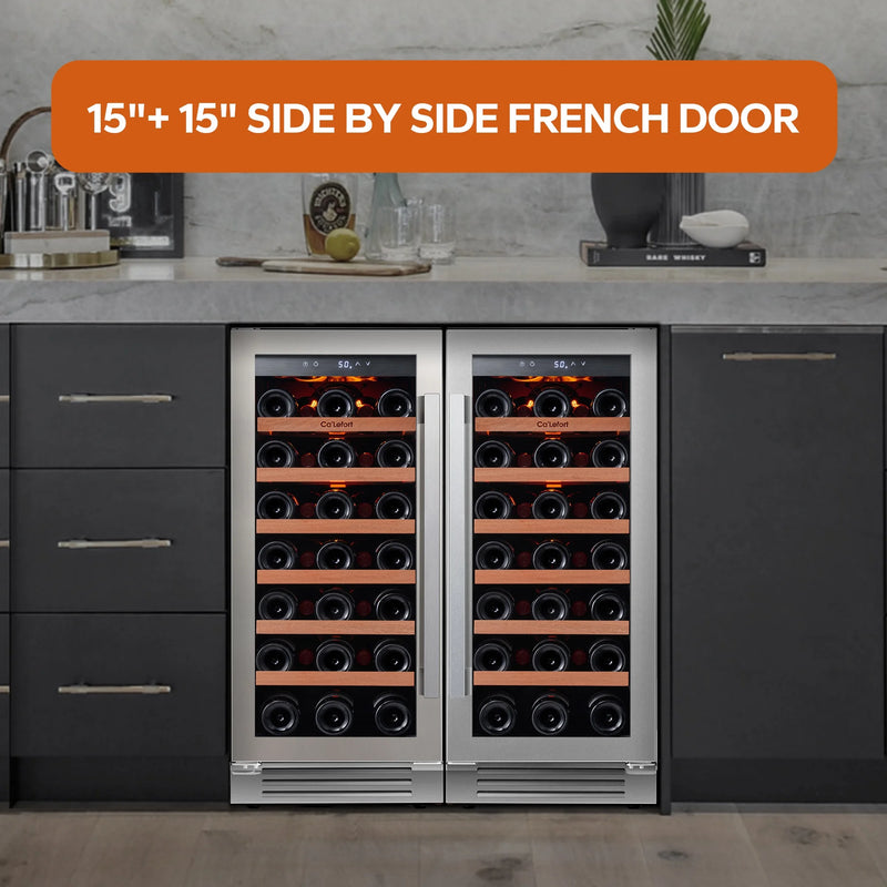 30 Inch Wine Fridge,Built-In or Freestanding Wine Cooler with Digital Temperature Control & Double-Layer Glass Door for Home Office