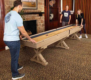 12 FT Solid Wood Shuffleboard Table, Comes in 2 6' Pieces Goes around Stairs & Hallways, Multi Game Includes Bowling Pin Set & More