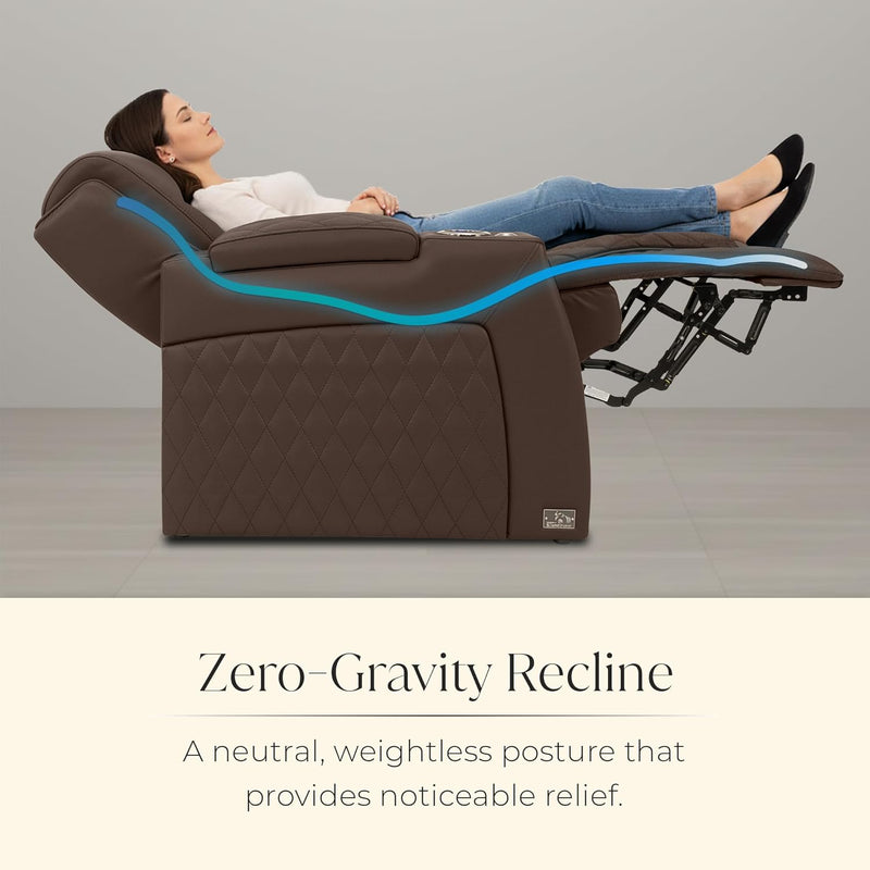 Apex Home Theater Seating, Living Room, Powered Headrest, Powered Lumbar, Powered Recline, Italian Leather, USB Charging, Row of 2, Brown