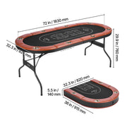 Foldable Poker Table, 8 Player 72 in Folding Casino Leisure Table with Padded Rails and Cup Holders, Oval Portable Game Tables with Felt & Metal Legs, for Texas Holdeem Game and Blackjack
