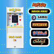 Pac Man Jr Series Free Standing Machine, 3 Games, 8" Liquid Crystal Screen - Arcade Game for Basements, Garages, or Game Rooms