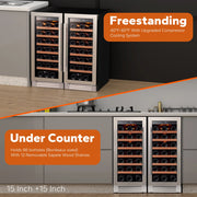 30 Inch Wine Fridge,Built-In or Freestanding Wine Cooler with Digital Temperature Control & Double-Layer Glass Door for Home Office
