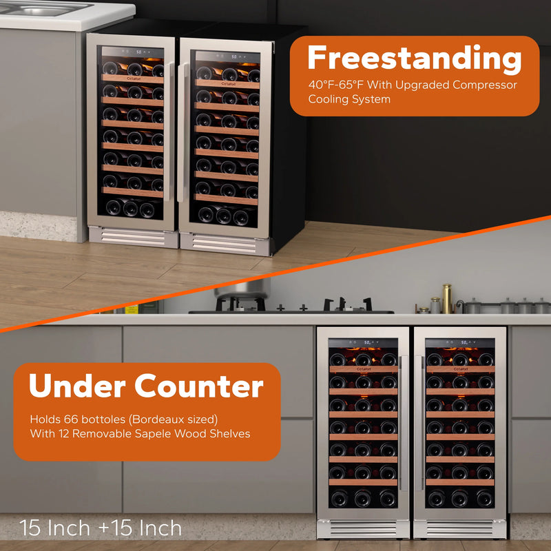 30 Inch Wine Fridge,Built-In or Freestanding Wine Cooler with Digital Temperature Control & Double-Layer Glass Door for Home Office