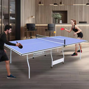 9 Ft. Blue Table Tennis Table Foldable and Ping Pong Table Set for Indoor and Outdoor Games W/Net, 2 Paddles and 3 Balls