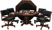 3-In1 Combination Game & Dining Table Set with 4 Rocker-Swivel Chairs- (Mahogany Finish)