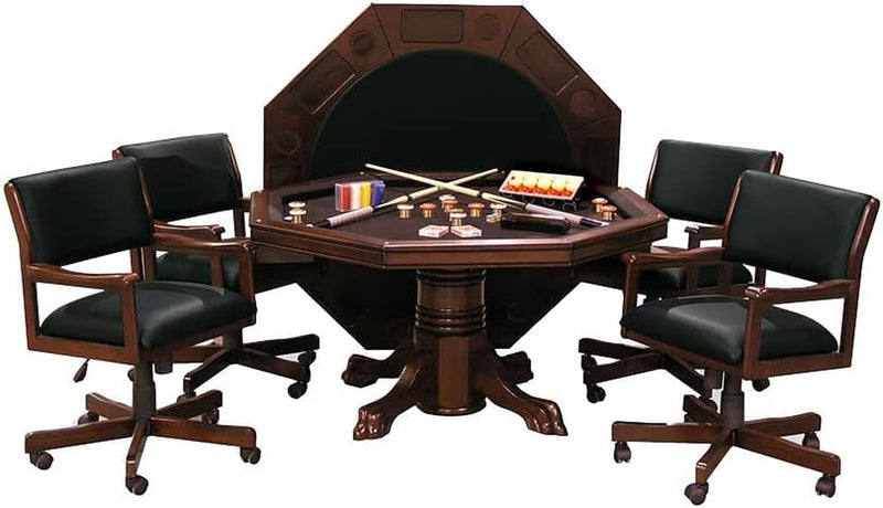 3-In1 Combination Game & Dining Table Set with 4 Rocker-Swivel Chairs- (Mahogany Finish)