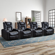 36.22" W Luxury Individual Seat Top Faux Leather Home Theater Seat Recliners Quadruple Seat with USB & Dual Cup Holders & Arm Storage (Set of 4)