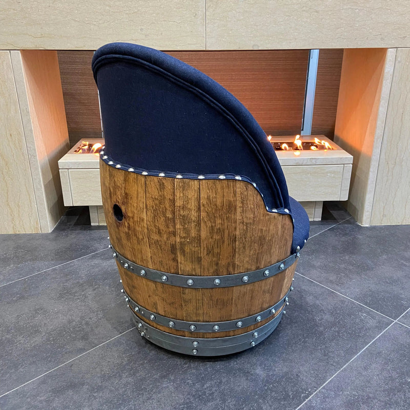 Dark Navy Blue Wine Barrel Poker Set with Removable Dining Top - Game Table & Barrel Chair - Wine Barrel Table for Dining and Poker