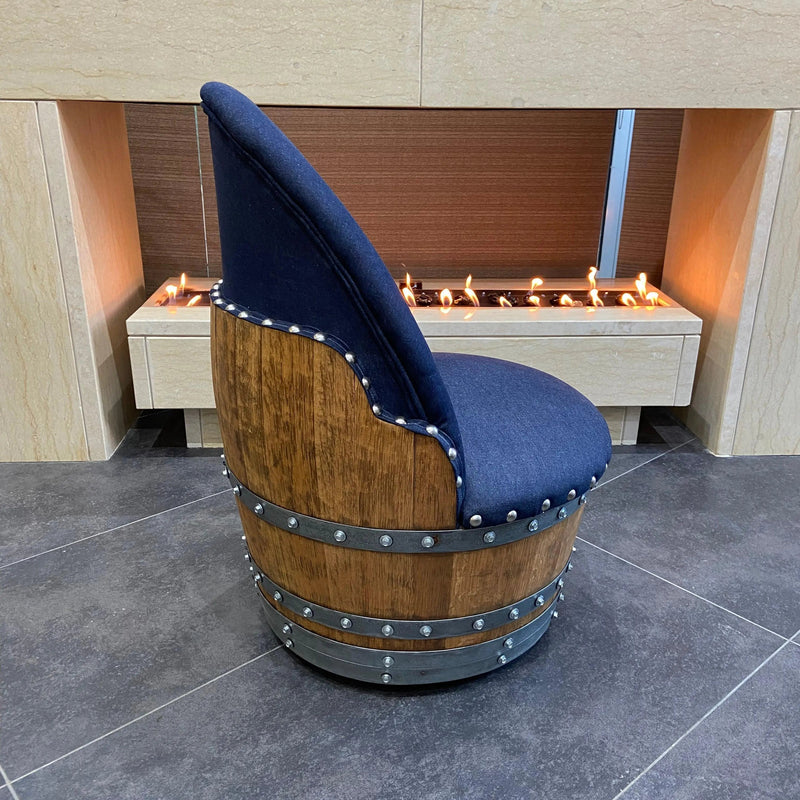 Dark Navy Blue Wine Barrel Poker Set with Removable Dining Top - Game Table & Barrel Chair - Wine Barrel Table for Dining and Poker