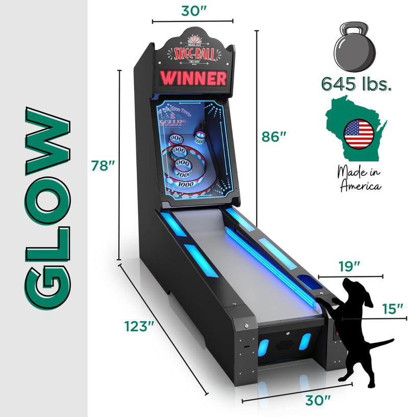 Glow - Illuminating Arcade Table Machine Game for Home Basement Recreation Room - Nostalgic Classic Fun of Roll and Score - Made in the USA