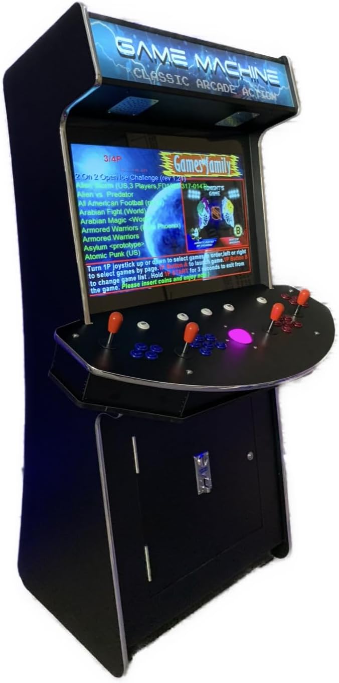 Full Size Commercial Grade Upright Standup Arcade Machine 4 Player 4600 Classic Games 32 Inch Screen Black