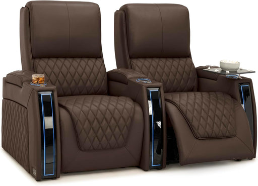 Apex Home Theater Seating, Living Room, Powered Headrest, Powered Lumbar, Powered Recline, Italian Leather, USB Charging, Row of 2, Brown