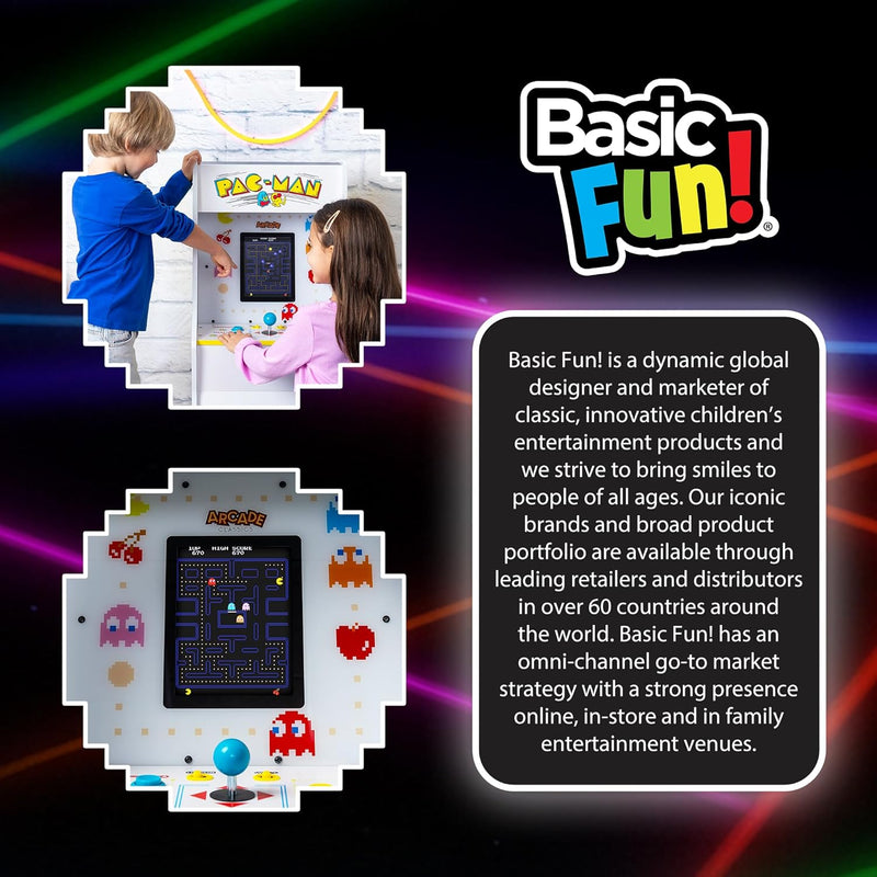 Pac Man Jr Series Free Standing Machine, 3 Games, 8" Liquid Crystal Screen - Arcade Game for Basements, Garages, or Game Rooms