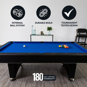 Hustler 7-Foot Pool Table with Blue Felt, Internal Ball Return System, Easy Assembly, Pool Cues and Chalk