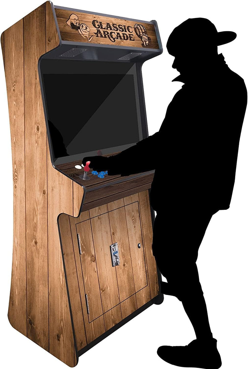 Creative Arcades Full-Size Commercial Grade Cabinet Arcade Machines | 2 Stools Included | Trackball | 5,100 Classic Games | 32" Screen (2 Player Slim, Light Pine)