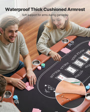 Foldable Poker Table, 8 Player 72 in Folding Casino Leisure Table with Padded Rails and Cup Holders, Oval Portable Game Tables with Felt & Metal Legs, for Texas Holdeem Game and Blackjack