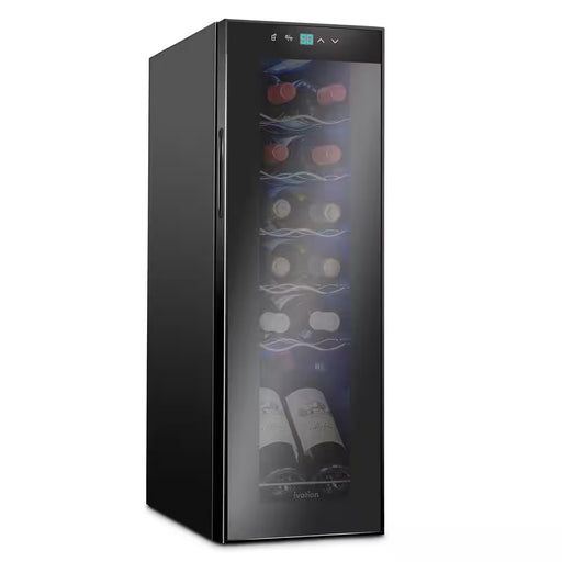 Single Zone 12-Bottle Freestanding Wine Cooler Refrigerator with Lock in Black