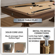 7 FT 3 in 1 Multi Game Pool Table with Dining Top Pool Table Ping Pong Table Combo, Includes Accessories and Tennis Paddles.