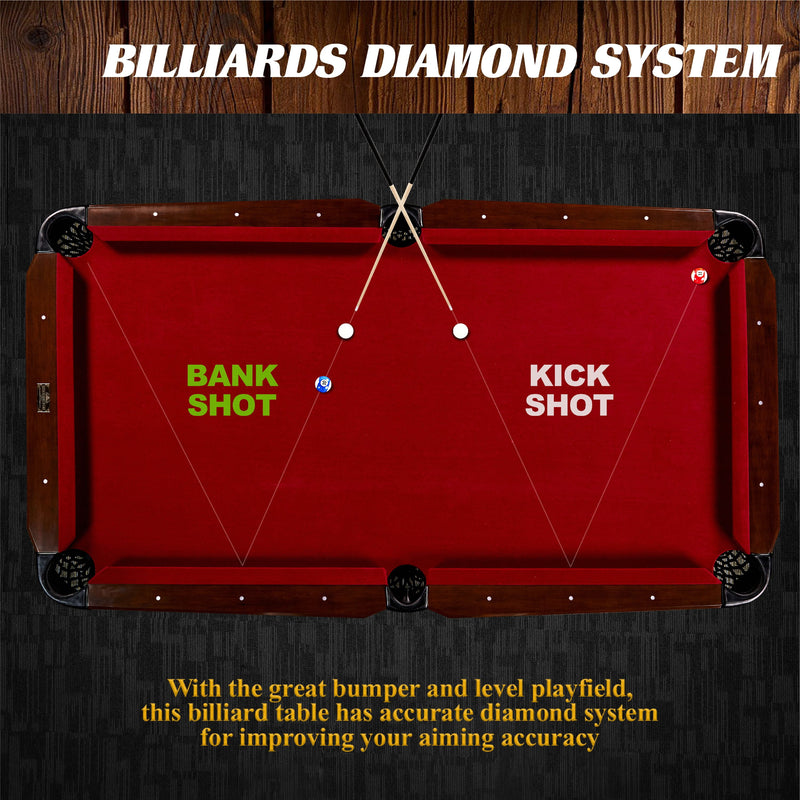 7.5 Ft Billiard Pool Table with Cue Rack, Dartboard, and Game Accessories, Burgundy, by