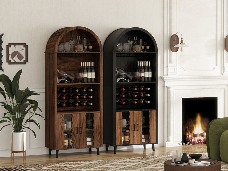 71' Farmhouse Arched Wine Bar Cabinet