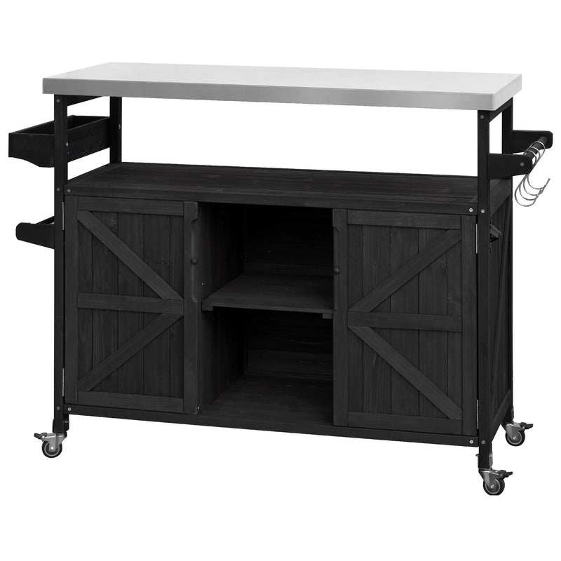 K&K Outdoor Kitchen Island with Rolling Bar Cart and Storage Cabinet